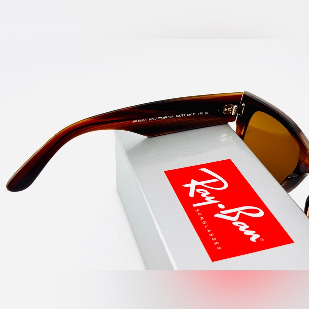 Ray-Ban Mega Wayfarer Sunglasses RB0840S Polished Striped Havana Brown Lenses - Picture 12 of 14